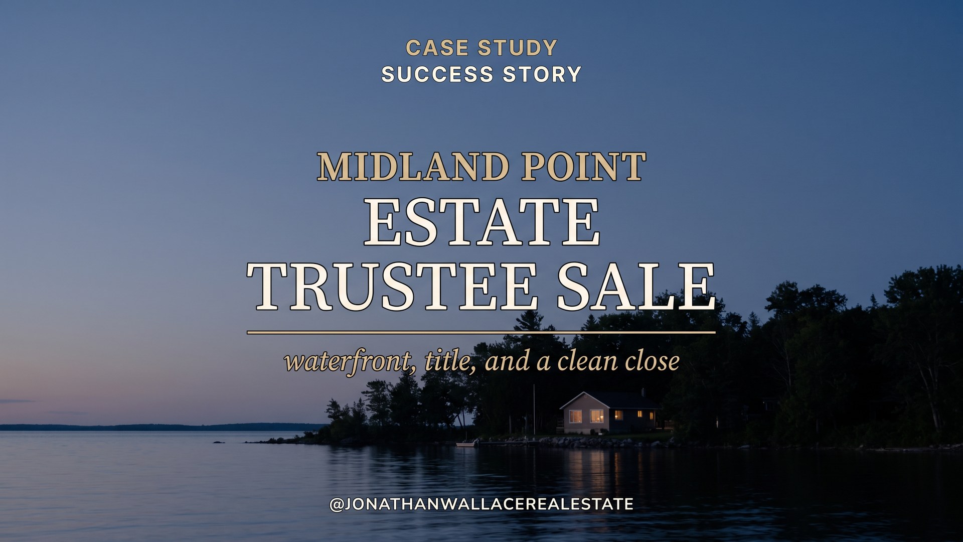 dusk Midland Point shoreline, Case Study Success Story Midland Point Waterfront Estate Trustee Sale