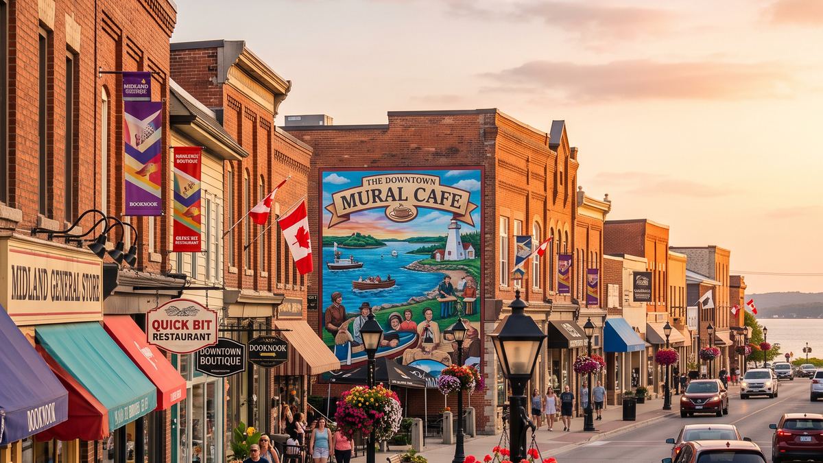 King Street in downtown Midland, Ontario at golden hour
