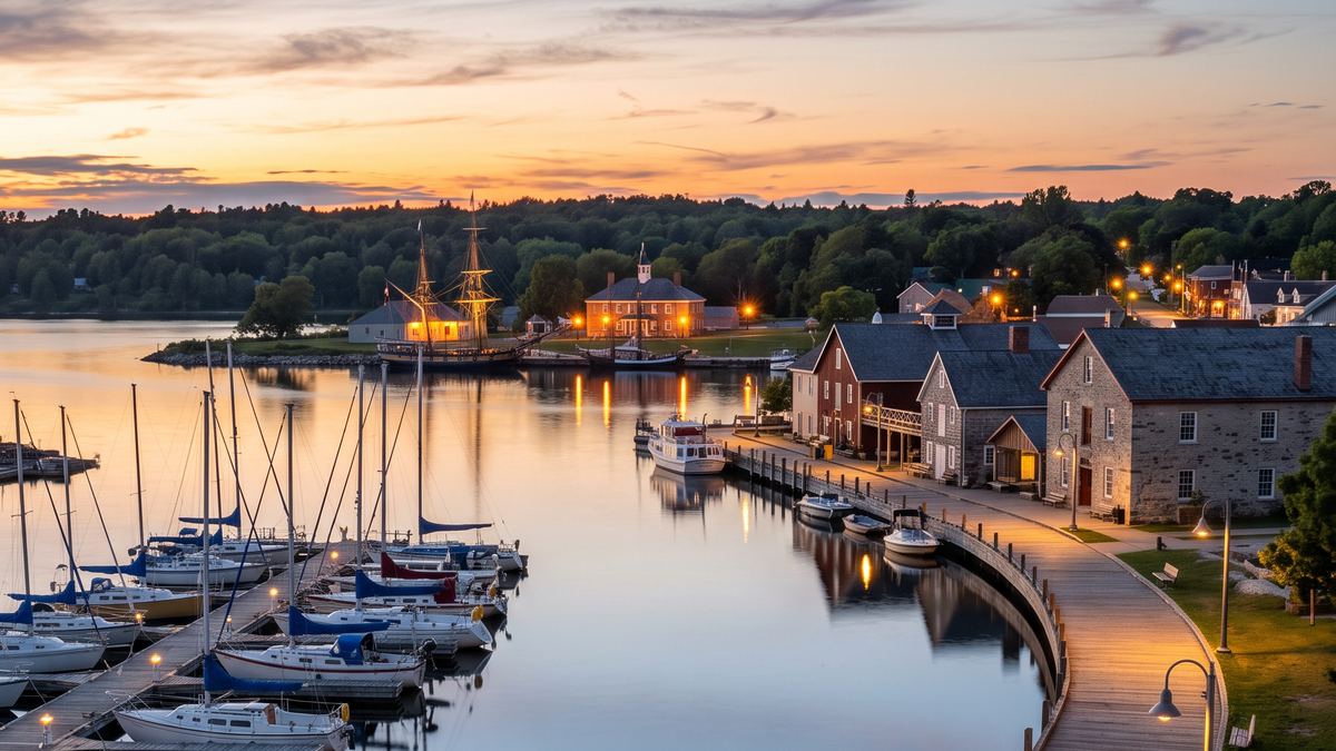 Penetanguishene harbour at blue hour on Georgian Bay