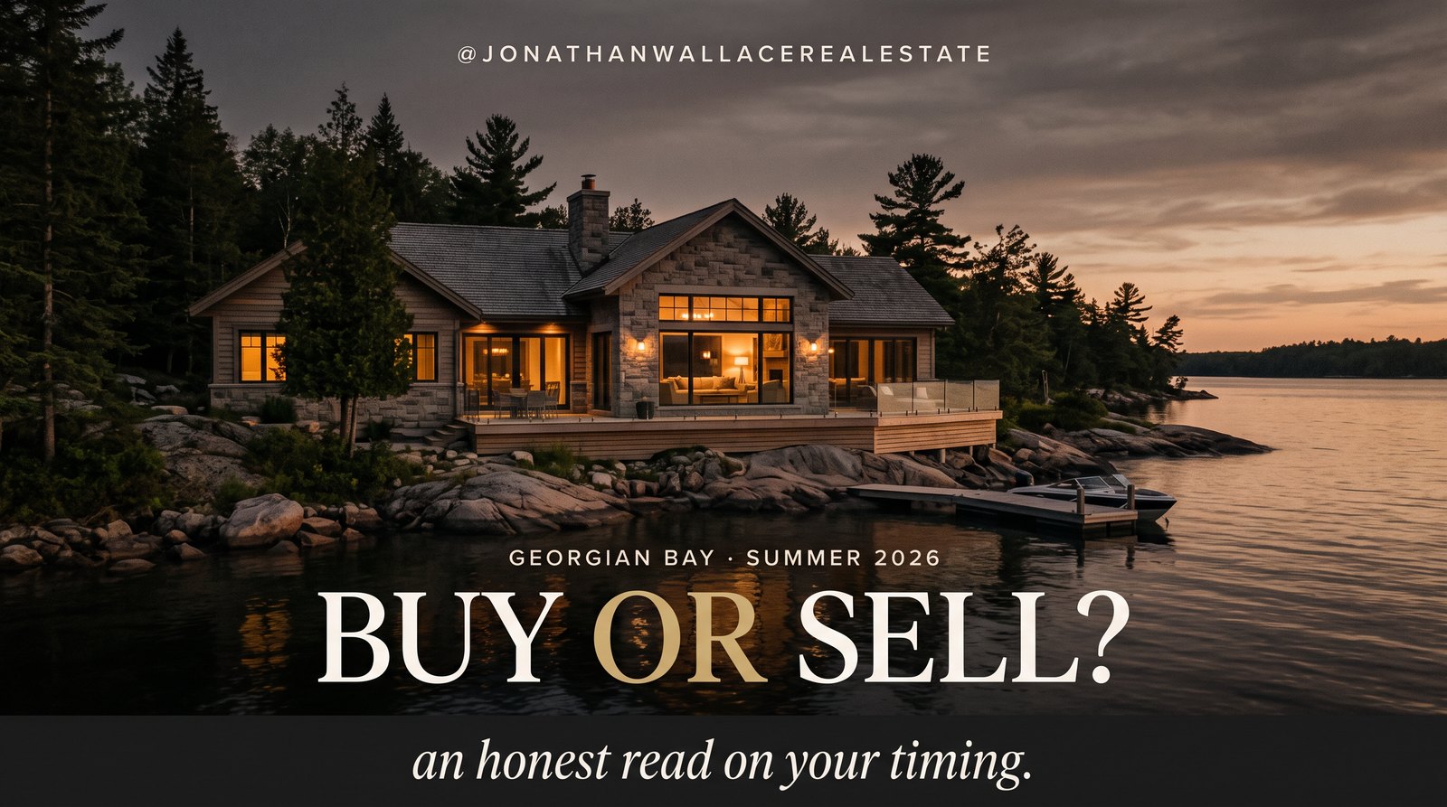 A Georgian Bay home in warm summer dusk light, the season this market-timing guide covers