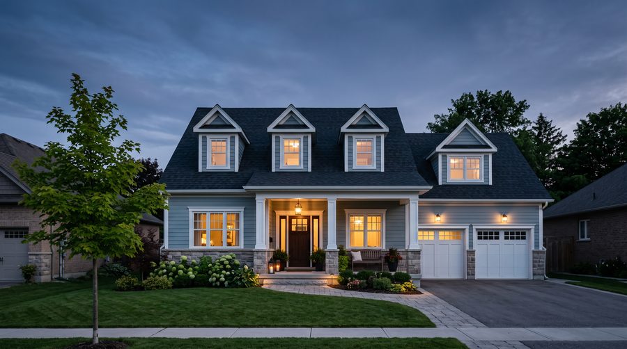 Twilight photography of a Georgian Bay home